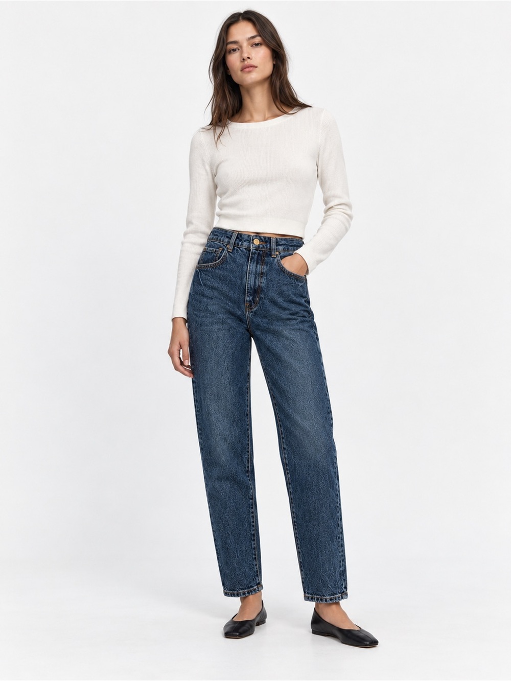 Zara Cropped Straight Leg Mom Jeans 90s Size 2 Denim Dark Wash Cotton Minimalist